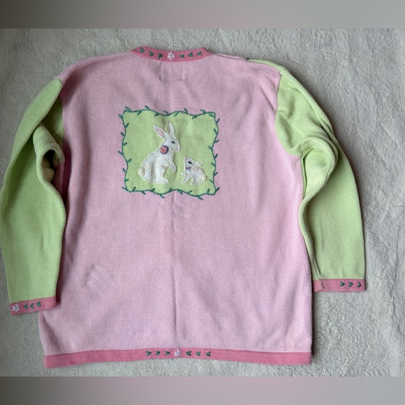 Vintage Storybook Knits Cottagecore Pastel Bunny Sweater Cardigan Women Size 1X - Picture 3 of 8